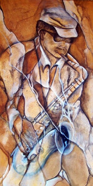 Le Saxophoniste Peinture intitulée "Le Saxophoniste" par Chantal Le Mesle, Œuvre d'art originale, Acrylique