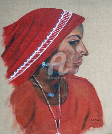 Painting titled "INDIENNE" by Chantal Le Mesle, Original Artwork, Acrylic