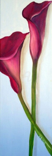 Painting titled "Arums Rouges" by Chantal Le Mesle, Original Artwork, Oil