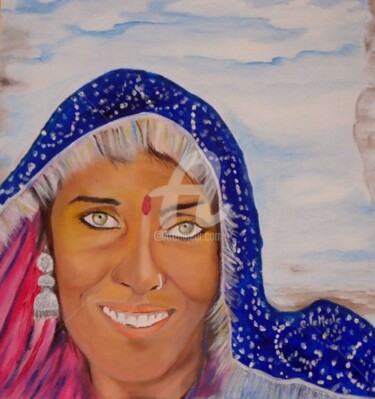 Peinture intitulée "Gitane Indienne" par Chantal Le Mesle, Œuvre d'art originale, Huile
