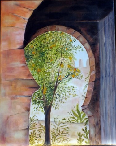 Peinture intitulée "Entrée d'un jardin…" par Chantal Le Mesle, Œuvre d'art originale, Huile