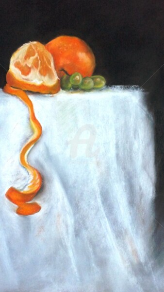 Painting titled "Saveur Orange" by Chantal Le Mesle, Original Artwork, Pastel