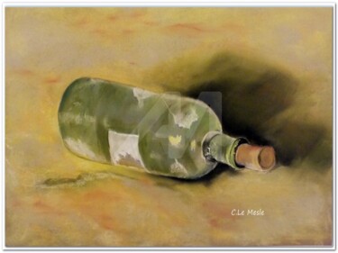 Painting titled "La bouteille à la m…" by Chantal Le Mesle, Original Artwork, Pastel