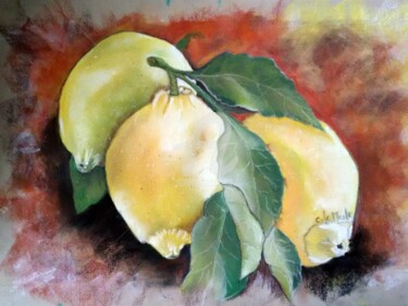 Peinture intitulée "Citrons du Jardin" par Chantal Le Mesle, Œuvre d'art originale, Pastel