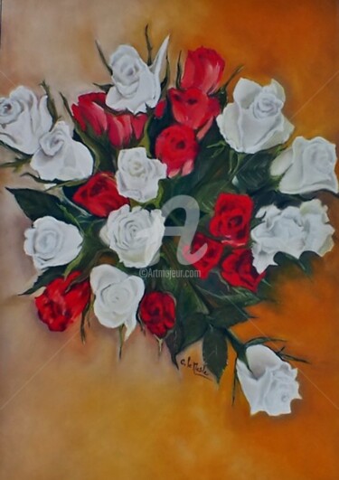 Pintura intitulada "Le Bouquet de Roses" por Chantal Le Mesle, Obras de arte originais, Pastel