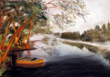 Malerei mit dem Titel "LAC LANDAIS" von Chantal Le Mesle, Original-Kunstwerk, Pastell