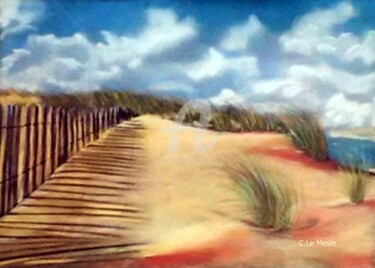 Painting titled "La dune" by Chantal Le Mesle, Original Artwork, Pastel