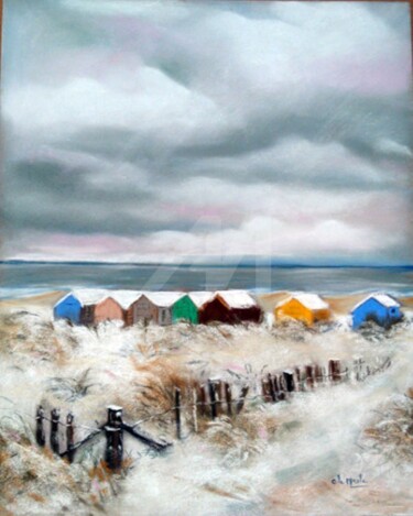 "Hiver sur les plages du Nord" Peinture intitulée ""Hiver sur les plag…" par Chantal Le Mesle, Œuvre d'art originale, Pastel