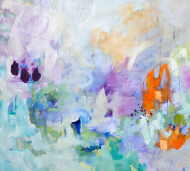 Les roses trémières Peinture intitulée "Les roses trémières" par Chantal Proulx, Œuvre d'art originale, Acrylique Monté sur Châssis en bois