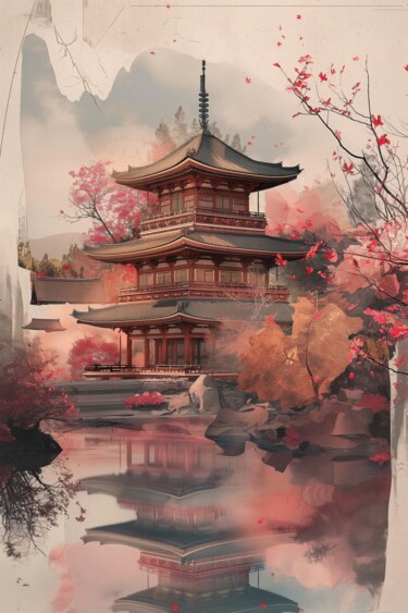 Arts numériques intitulée "Japandi Temple digi…" par Chantasia Art, Œuvre d'art originale, Image générée par l'IA