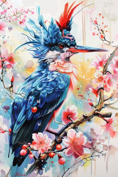 Digitale Kunst mit dem Titel "Japandi Bird digita…" von Chantasia Art, Original-Kunstwerk, KI-generiertes Bild
