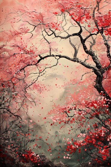 Artes digitais intitulada "Japandi Blossom dig…" por Chantasia Art, Obras de arte originais, Imagem gerada por IA