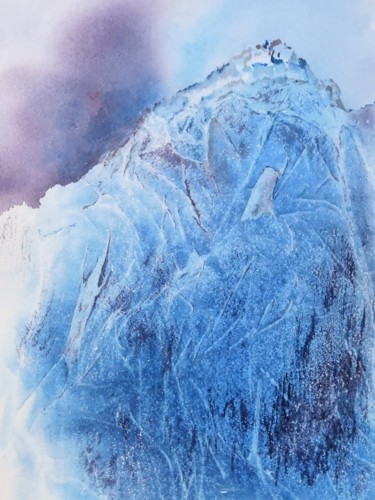 Schilderij getiteld "Montagne bleue" door Chantal Aviles, Origineel Kunstwerk, Aquarel