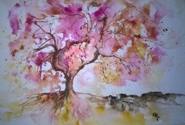 Painting titled "Arbre de vie" by Chantal Aviles, Original Artwork, Watercolor Mounted on Glass