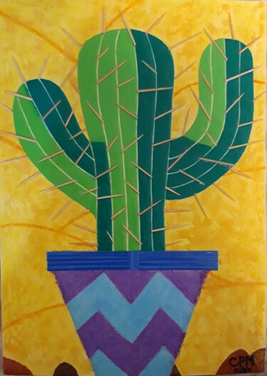 Painting titled "Cactus in Pot" by Chantel Mitchell, Original Artwork, Clay