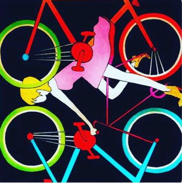 Painting titled "Let's Bike - One" by Chanterax, Original Artwork, Acrylic Mounted on Wood Stretcher frame