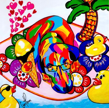 Malarstwo zatytułowany „Baloo On Holiday” autorstwa Chanterax, Oryginalna praca, Akryl Zamontowany na Drewniana rama noszy