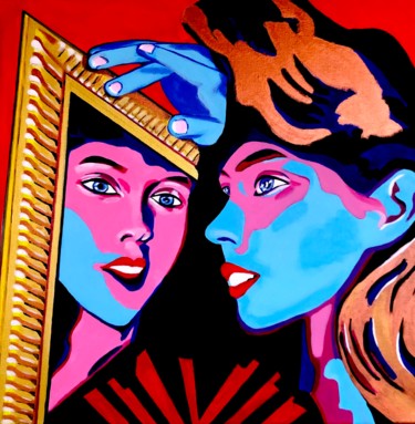 Painting titled "Girl in the Mirror" by Chanterax, Original Artwork, Acrylic Mounted on Wood Stretcher frame
