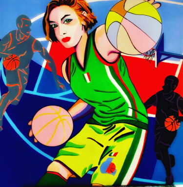 Painting titled "Le basketball, c'es…" by Chanterax, Original Artwork, Acrylic Mounted on Wood Stretcher frame