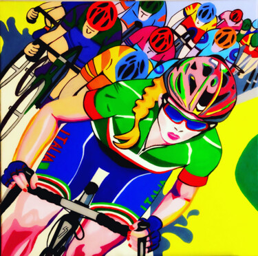 Pittura intitolato "il ciclismo è la mi…" da Chanterax, Opera d'arte originale, Acrilico Montato su Telaio per barella in le…