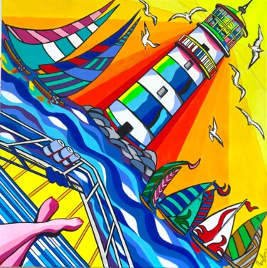 Peinture intitulée "Il Faro e il Tempo…" par Chanterax, Œuvre d'art originale, Acrylique Monté sur Châssis en bois