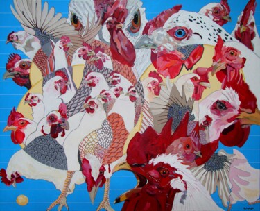 Painting titled "poules-par-chap-aou…" by Chap, Original Artwork, Acrylic