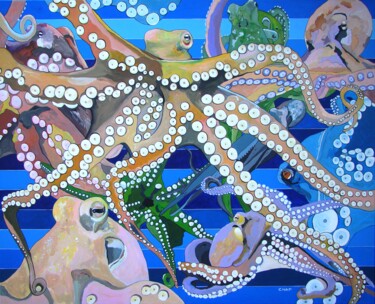 Peinture intitulée "octopus-chap-oct-20…" par Chap, Œuvre d'art originale, Acrylique