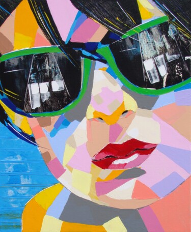 Peinture intitulée "green-glasses-55-x-…" par Chap, Œuvre d'art originale, Acrylique