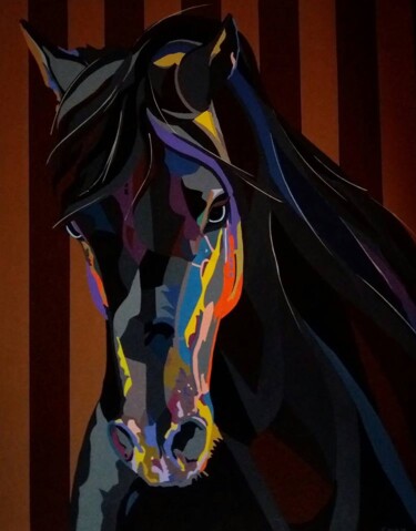 Картина под названием "BLACK HORSE" - Chap, Подлинное произведение искусства, Акрил