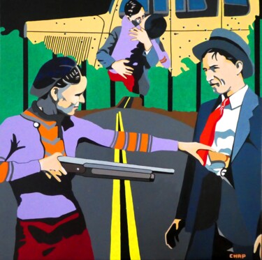 Painting titled "Bonnie & Clyde" by Chap, Original Artwork, Acrylic Mounted on Wood Stretcher frame