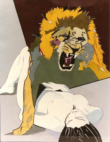 Malerei mit dem Titel "Lion Litho" von Chap, Original-Kunstwerk, Öl