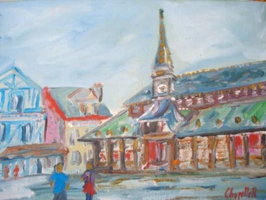 Painting titled "Etretat place vieux…" by Rémi Chapelle, Original Artwork