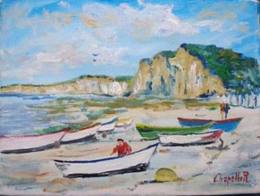 Peinture intitulée "Yport, la plage l'é…" par Rémi Chapelle, Œuvre d'art originale