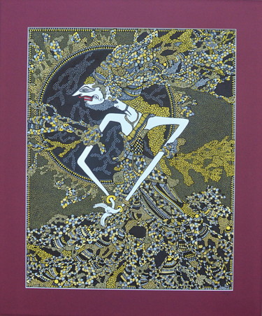 Disegno intitolato "Wayang Kulit" da Emilie Chaplain, Opera d'arte originale, Inchiostro