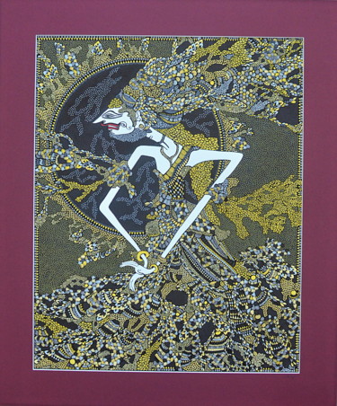 Drawing titled "Wayang Kulit" by Emilie Chaplain, Original Artwork, Ink