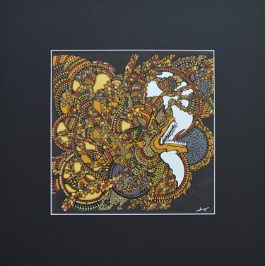 Tekening getiteld "La Danse du Dragon" door Emilie Chaplain, Origineel Kunstwerk, Inkt