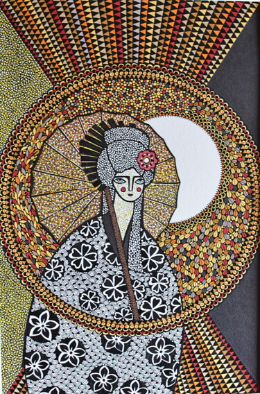 Disegno intitolato "La fleur et le saule" da Emilie Chaplain, Opera d'arte originale, Inchiostro