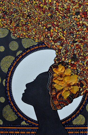 Dessin intitulée "Femme aux milleprtu…" par Emilie Chaplain, Œuvre d'art originale, Encre