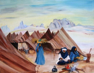 Painting titled "campement touareg" by Martine Bécuwe, Original Artwork, Oil