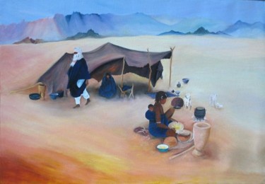 Painting titled "campement touareg" by Martine Bécuwe, Original Artwork, Oil