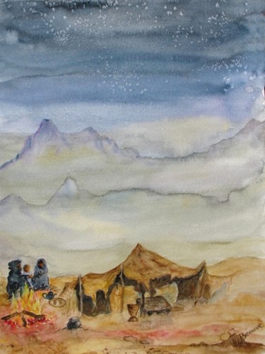 Peinture intitulée "campement touareg" par Martine Bécuwe, Œuvre d'art originale, Huile