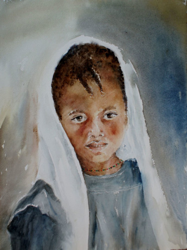 Painting titled "petite peule du Nig…" by Martine Bécuwe, Original Artwork, Watercolor