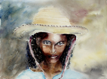 Painting titled "Jeune peul du Niger" by Martine Bécuwe, Original Artwork, Watercolor