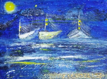 Painting titled ""Starwash Summer Ni…" by Charalabos Zichnalis, Original Artwork, Acrylic