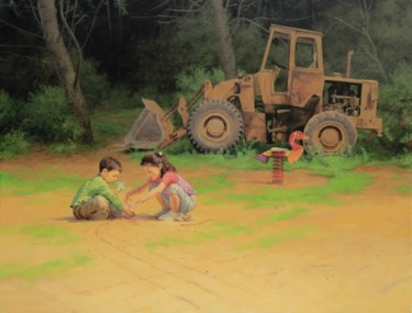 Peinture intitulée "Le parc" par Abdelaziz Charkaoui, Œuvre d'art originale
