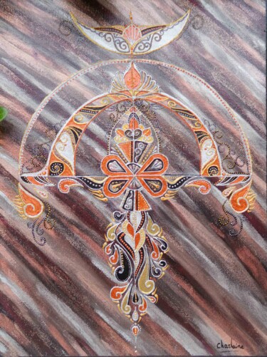 Painting titled "Mandala médusé" by Charlaine Roby (L'Entre-Mondes), Original Artwork, Acrylic Mounted on Cardboard