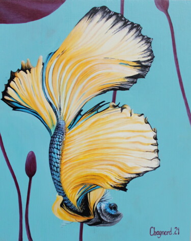 Malerei mit dem Titel "Betta Fish" von Charlène Chagnard, Original-Kunstwerk, Acryl