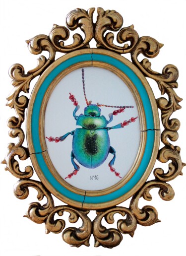 Painting titled "N°16_Chrysolina gra…" by Charlène Chagnard, Original Artwork, Watercolor Mounted on Cardboard