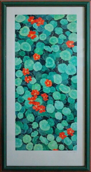 Painting titled "Infini capucines" by Charlène Chagnard, Original Artwork, Watercolor
