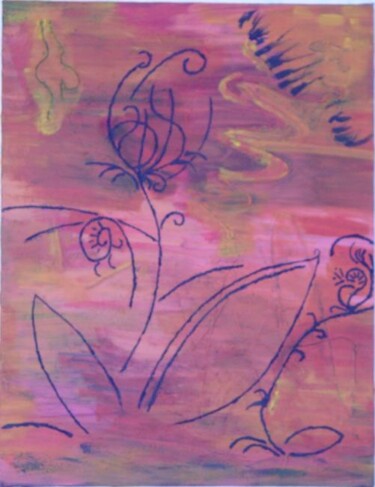 Картина под названием "La fleur nuitamment" - Charlène Chambas (Chacha), Подлинное произведение искусства, Масло